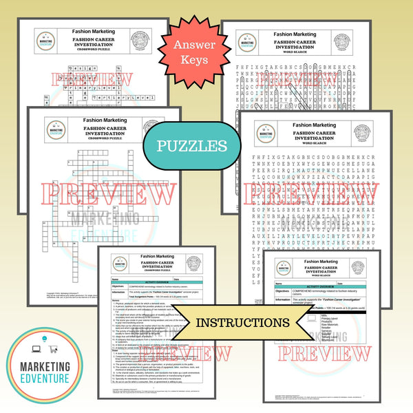 1004. Fashion Career Research Crossword & Word Search Puzzles