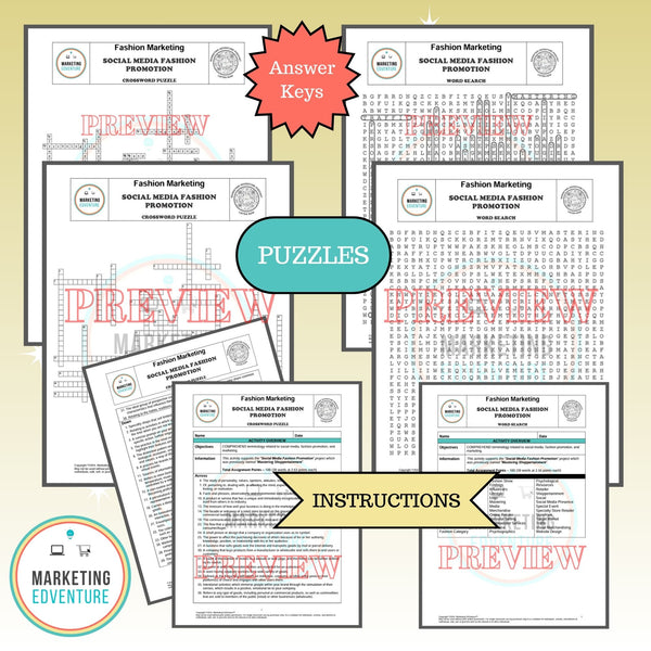 1004. Social Media Fashion Promotion Crossword & Word Search Puzzles